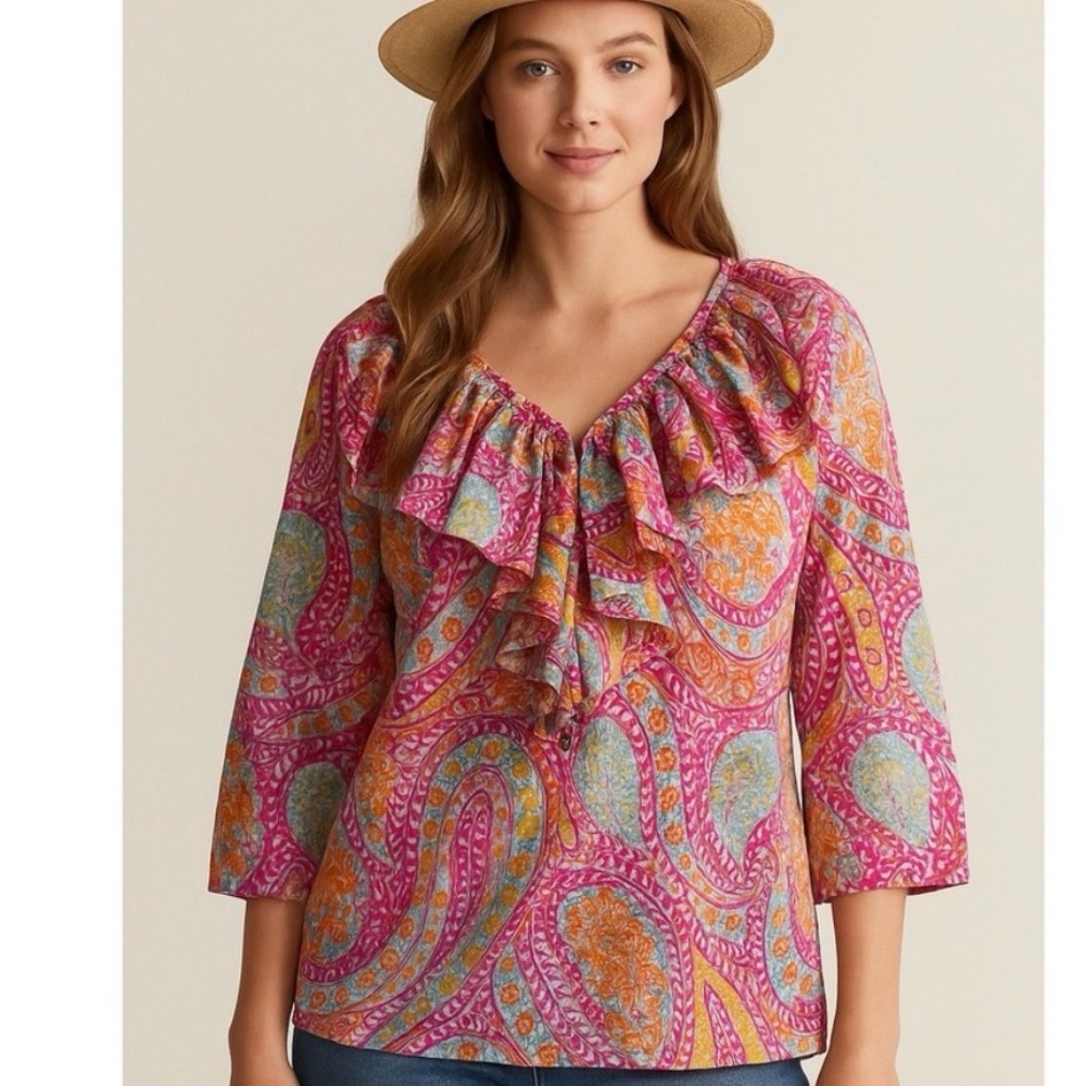 Ralph Lauren Pink and Orange Paisley Blouse